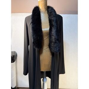 Joseph Ribkoff Fur Removable Collar Long Cardigan Duster GORGEOUS🔥